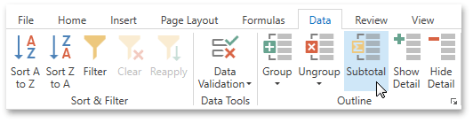 DXSpreadsheet_Outline_SubtotalCommand