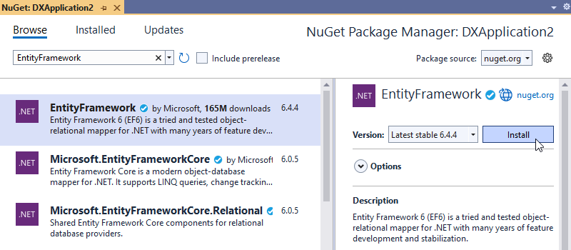 EntityFramework NuGet Manager