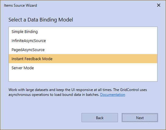 Items Source Wizard Binding Mode