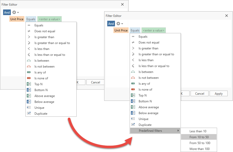 Filter Editor - Predefined Filters