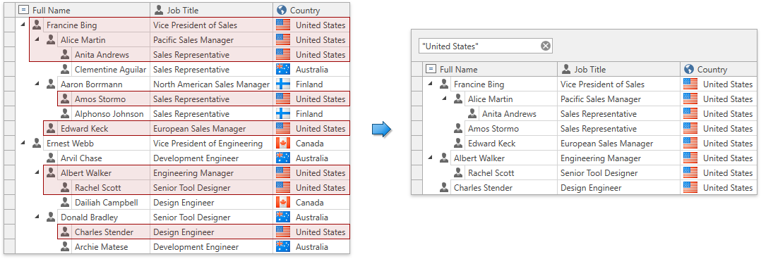 Tree List Search Modes