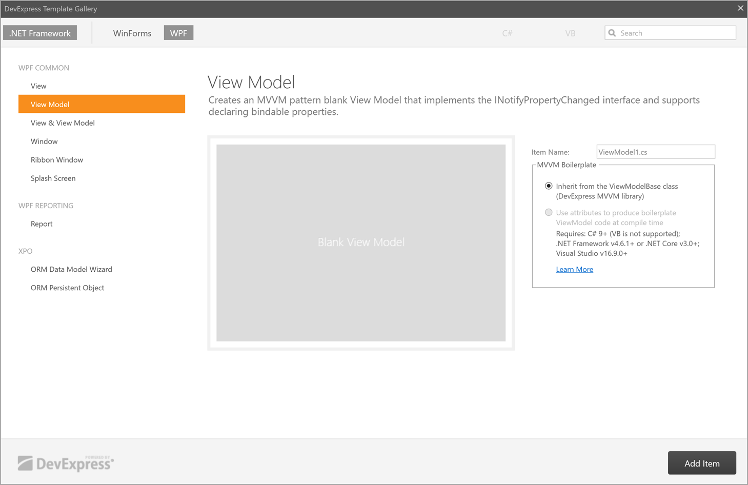 TemplateGallery - Add New Item Dialog WPF