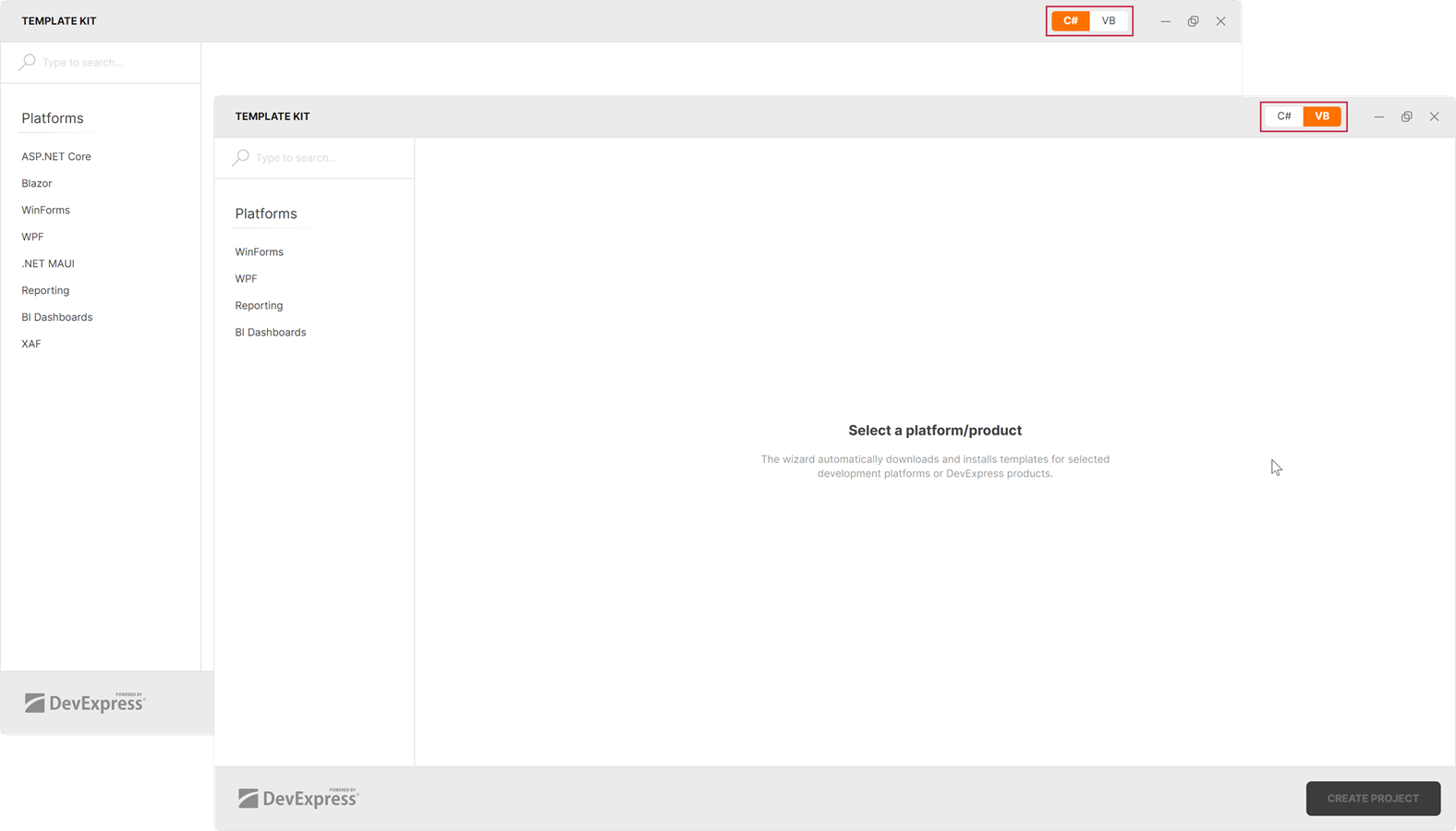DevExpress Template Kit - Programming Language