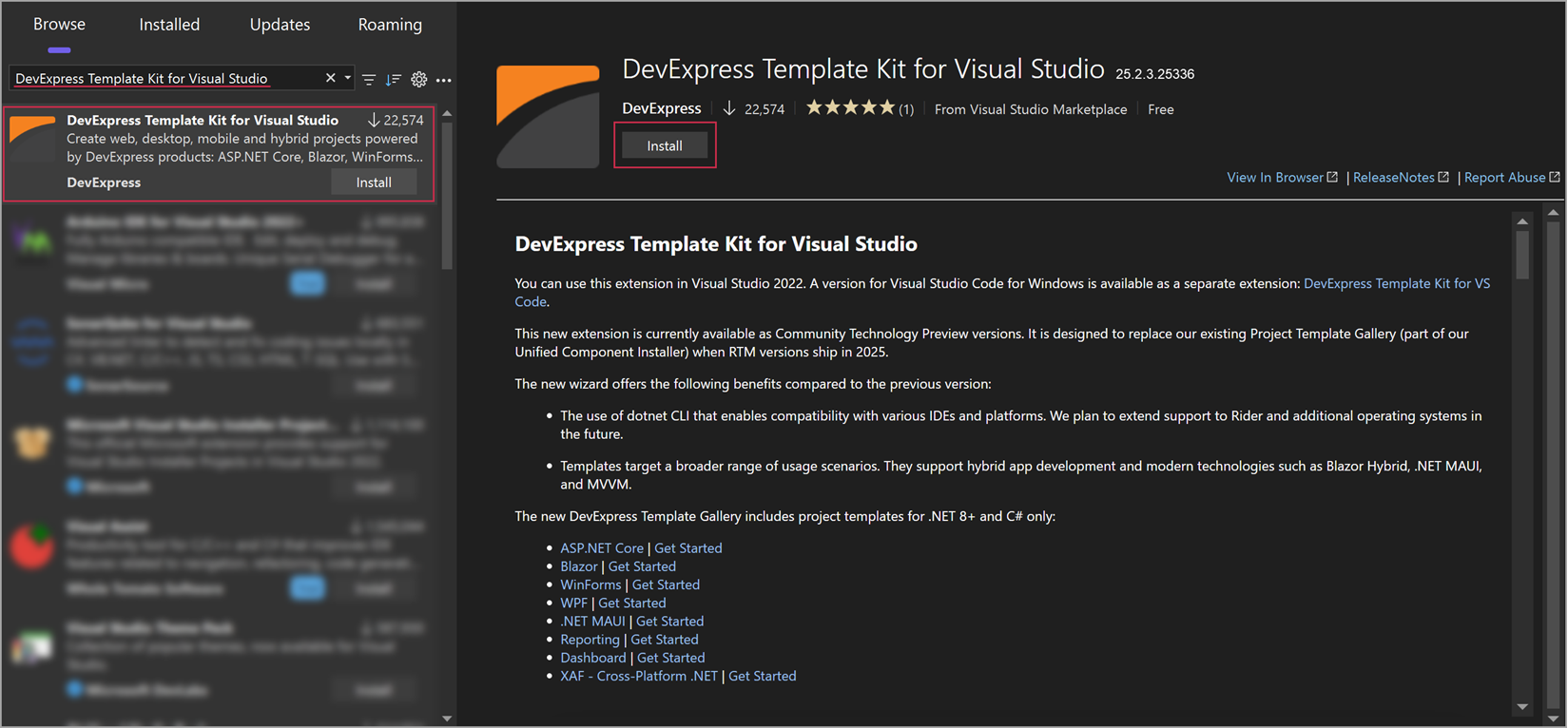 DevExpress Template Kit - Use Extension Manager