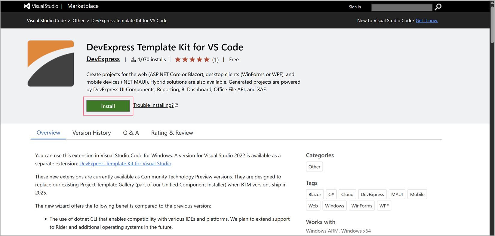 DevExpress Template Kit for VS Code - Use Extension Manager