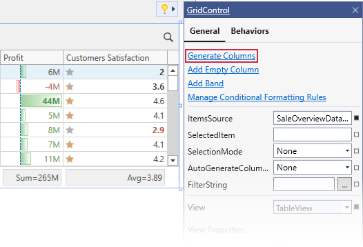 Generate Columns Design Time