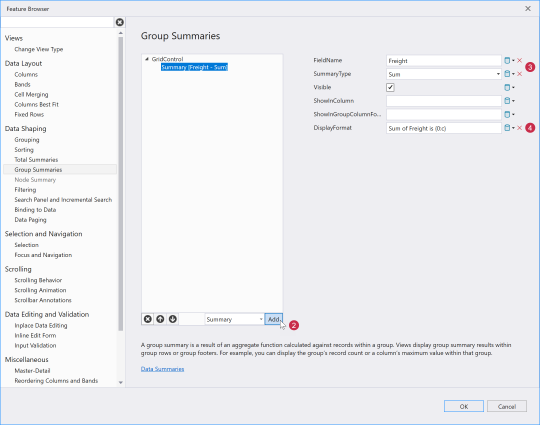 Data Grid Feature Browser - Group Summary