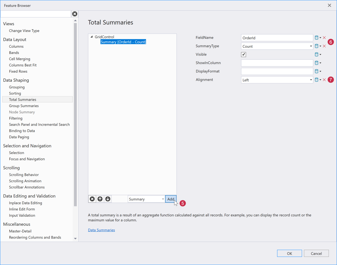 Grid Feature Browser Total Summary