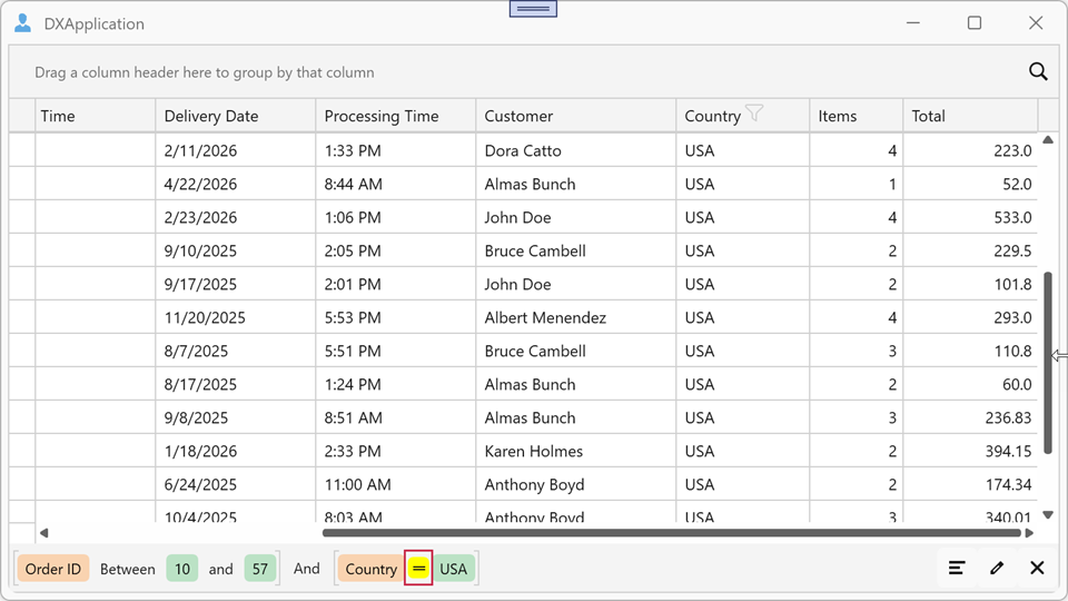 Filter Panel - Comparison Operator Background