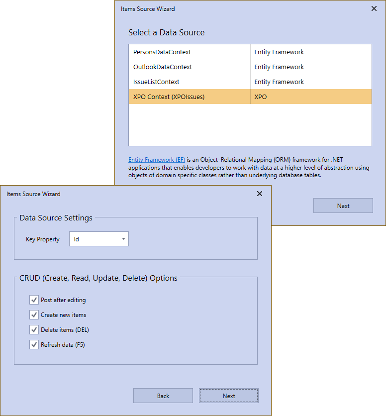 WPF GridControl Items Source Wizard