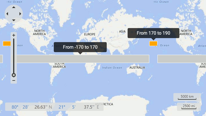 Two polygons one of which crosses the 180th meridian