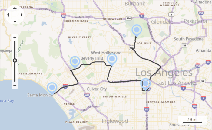 A route between multiple waypoints