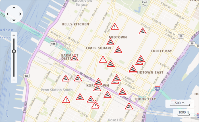 A map with traffic incident pushpins