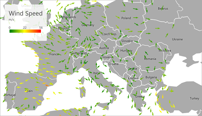 Map arrows are used to create a wind map.