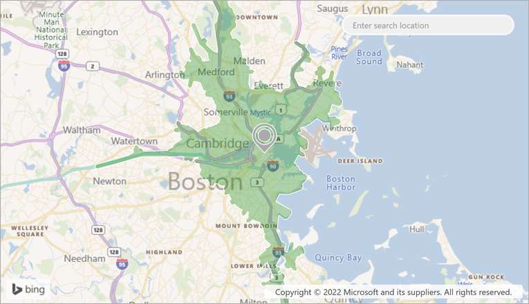 A route isochrone.<br/>_The image above is created based on the following demo: [Route Isochrones](dxdemo://Wpf/DXMap/MainDemo/RouteIsochrones)_