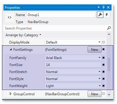 NavBar FontSettings (single group)