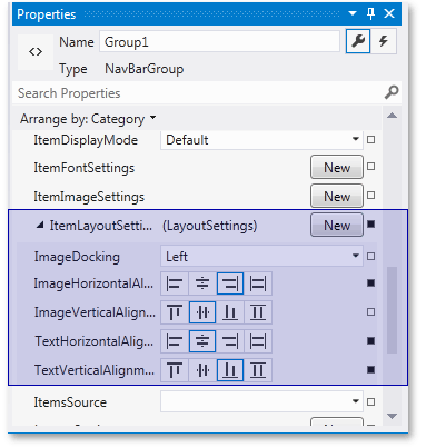 NavBar ItemLayoutSettings