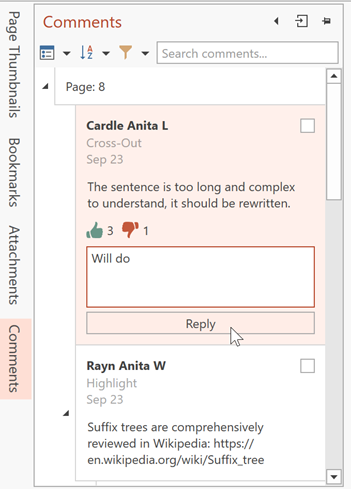 comments panel reply