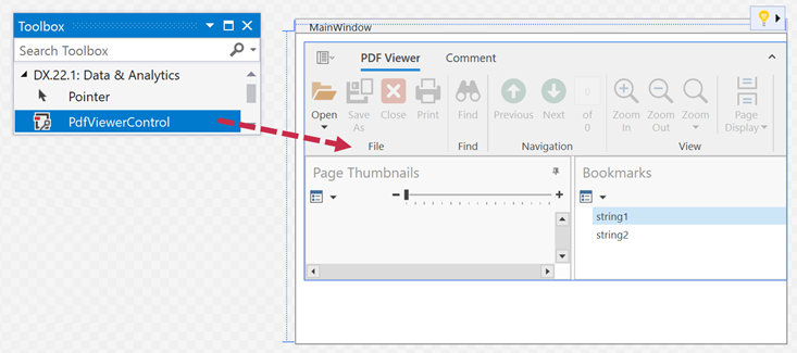 Drag the PDF Viewer Control from the Toolbox