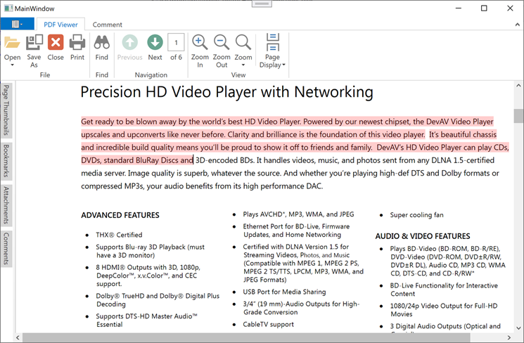 DevExpress PDF Viewer for WPF - HighlightSelectionColor example
