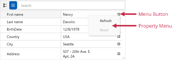 Property Grid - Property Menu