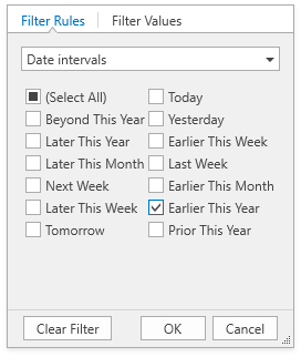 Filter rules for DateTime values