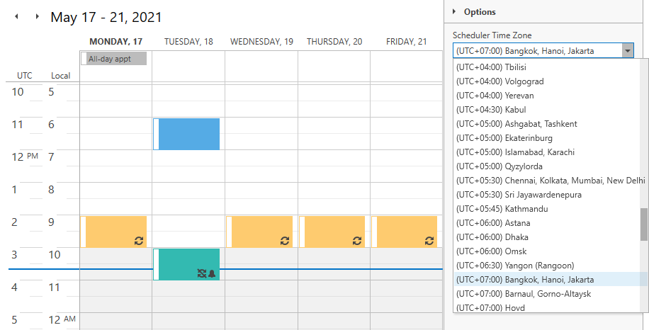 time zones scheduler