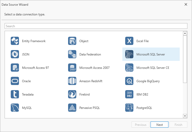 Select a Data Connection Type