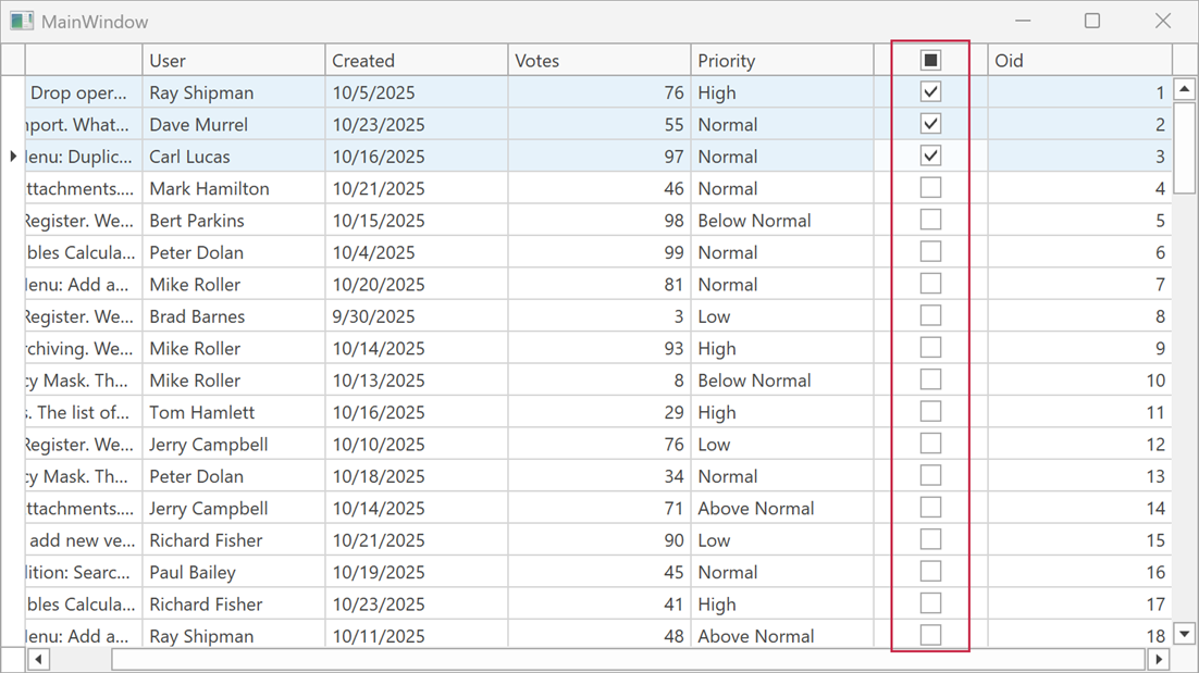 Check Box Selector Column Position - None