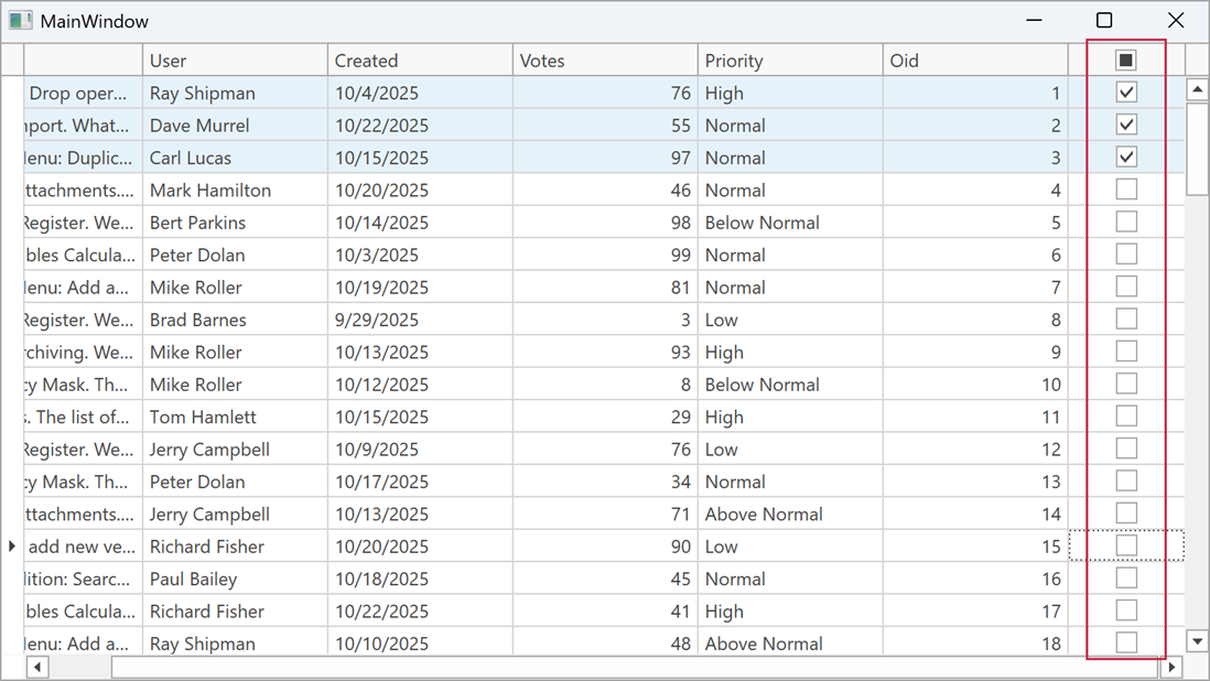 Check Box Selector Column Position - Right