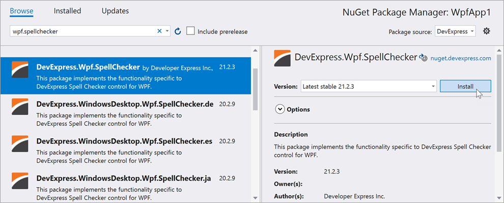 Add the SpellChecker NuGet Package