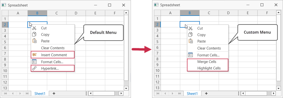 Custom context menu for the Spreadsheet control