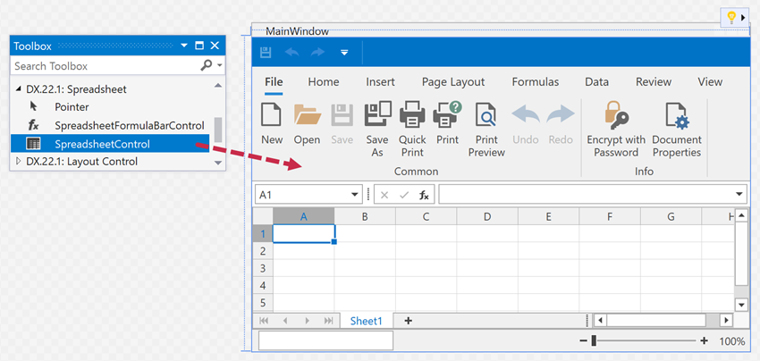 Drag the Spreadsheet Control from the Toolbox