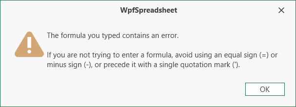 Spreadsheet Formula Error Message