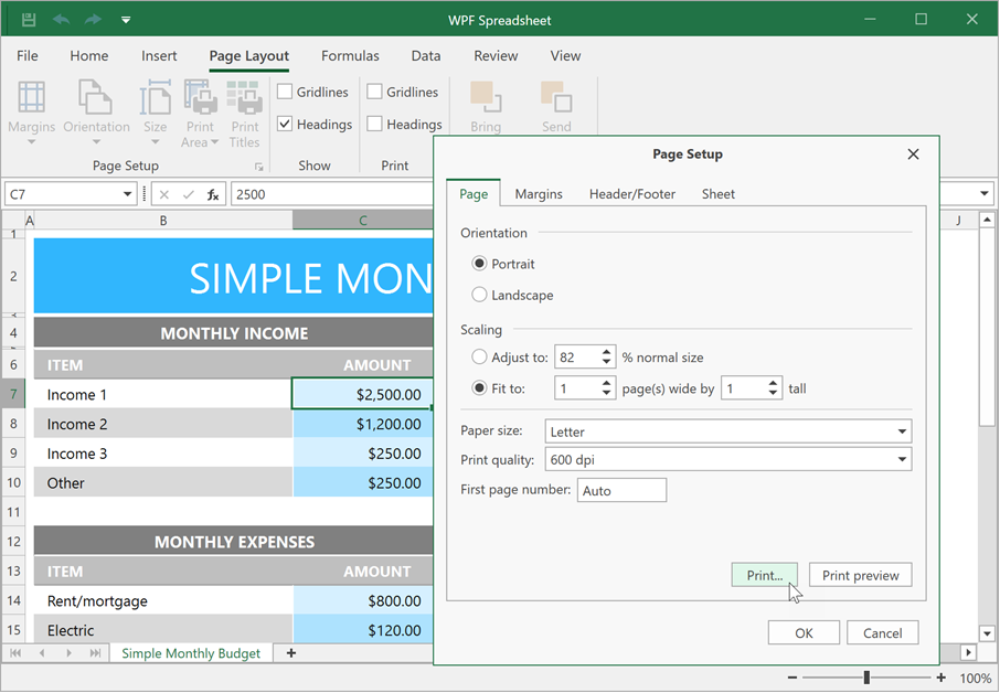 Spreadsheet Page Setup