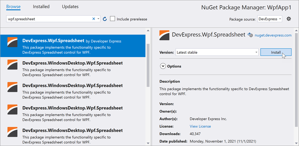 Add the Spreadsheet NuGet Package