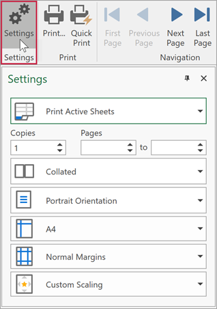 The Print Settings Pane