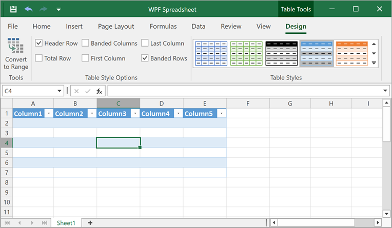 The Table Tools contextual tab