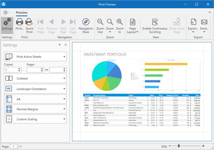 Spreadsheet Print Preview Dialog