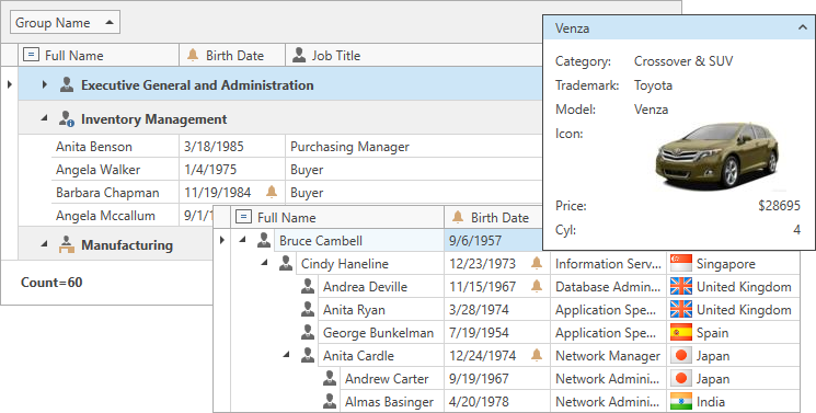 devexpress wpf gridcontrol treeview example