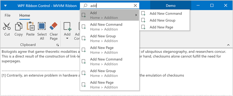 DevExpress ThemedWindow for WPF with the search box enabled