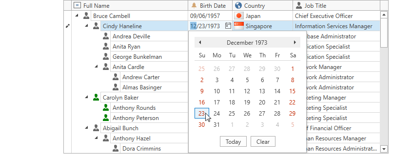 TreeList Main Page Data Editing