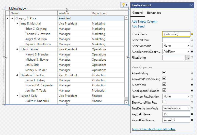 devexpress wpf gridcontrol treeview example