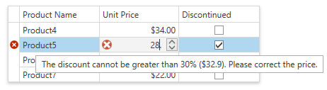 DevExpress WPF | Grid Control - Cell Validation Error