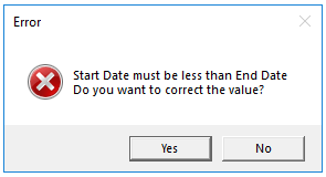 Row Validation Error Window