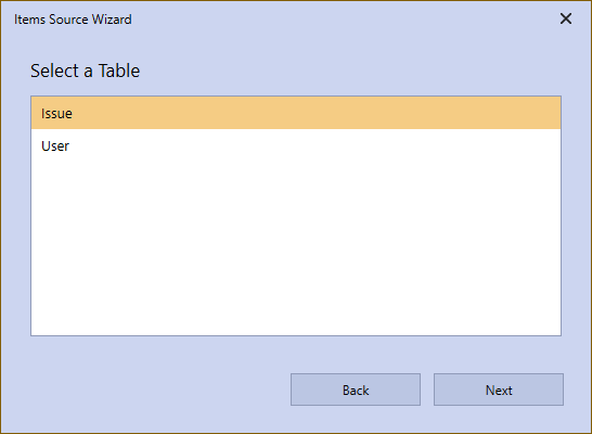 WPF GridControl Items Source Wizard Table
