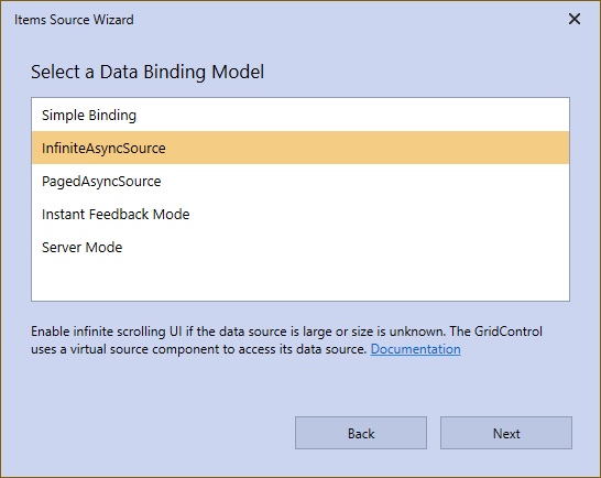 WPF GridControl Items Source Wizard Binding Model