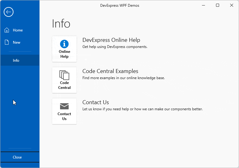 DevExpress Ribbon Backstage View v25.1