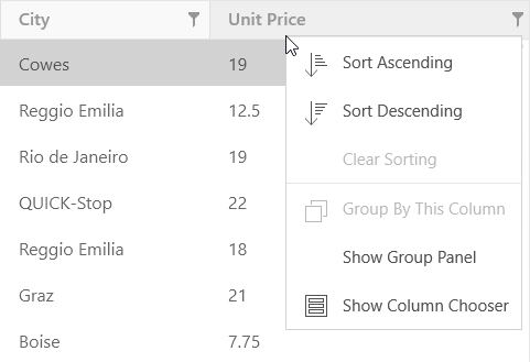 Column Context Menu