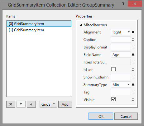 GroupSummary Collection Editor